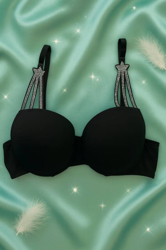 Taş Detaylı Sİyah Push Up Sütyen Takımı - 2