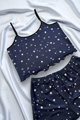 Yıldız Desenli Lacivert Şortlu Pijama Takımı - 2