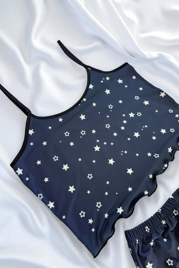 Yıldız Desenli Lacivert Şortlu Pijama Takımı - 3