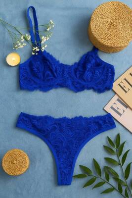 Zarif Mavi Dantelli Transparan Sütyen ve Tanga Takımı - hepimiz alalım
