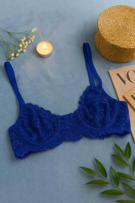 Zarif Mavi Dantelli Transparan Sütyen ve Tanga Takımı - 3